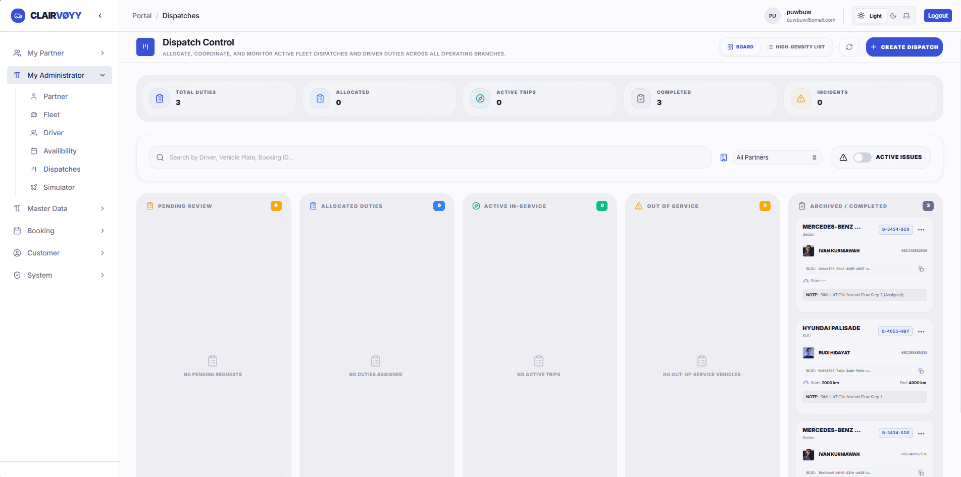 Clairvoyy Mobility Management Dashboard